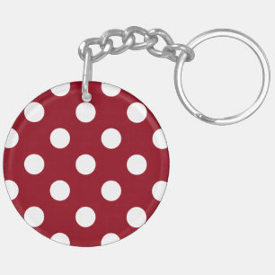 White Polka Dots on Crimson Red Keychain