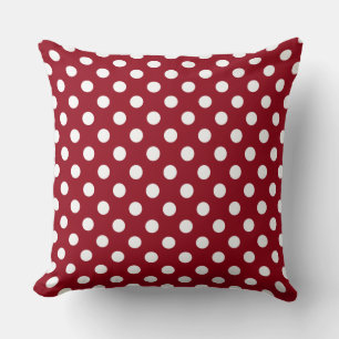 White Polka Dots on Crimson Red Throw Pillow