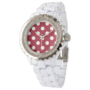 White Polka Dots on Crimson Red Watch