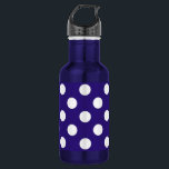 White polka dots on dark blue 532 ml water bottle<br><div class="desc">White polka dots on dark blue</div>