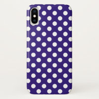 White polka dots on dark blue