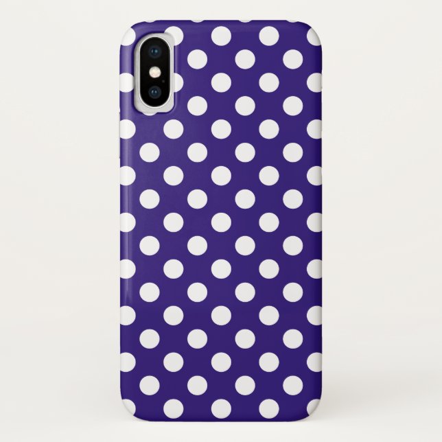 White polka dots on dark blue Case-Mate iPhone case (Back)