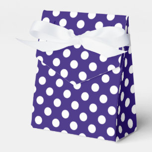 White polka dots on dark blue favor box