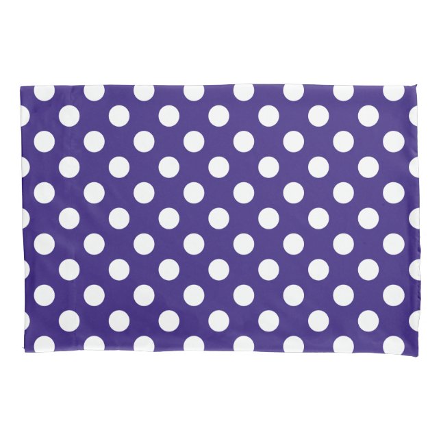 White polka dots on dark blue pillowcase (Front)