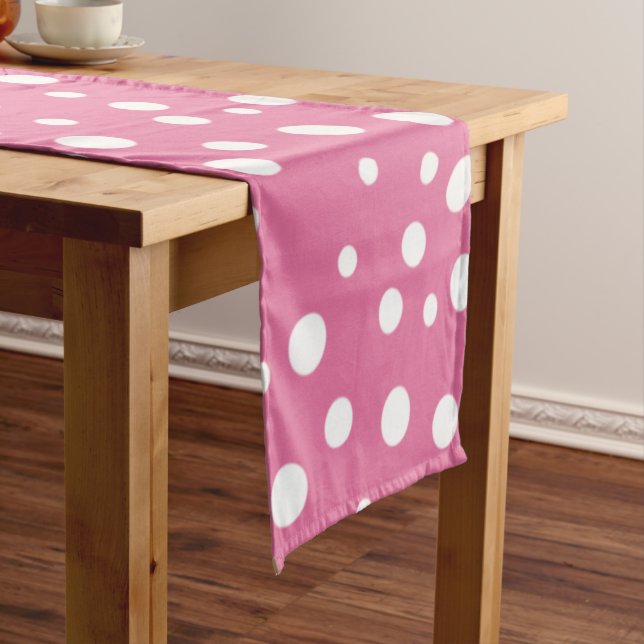 White Polka Dots on Dark Pink Short Table Runner (In Situ)