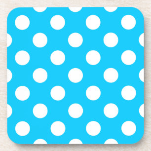 White polka dots on electric blue coaster
