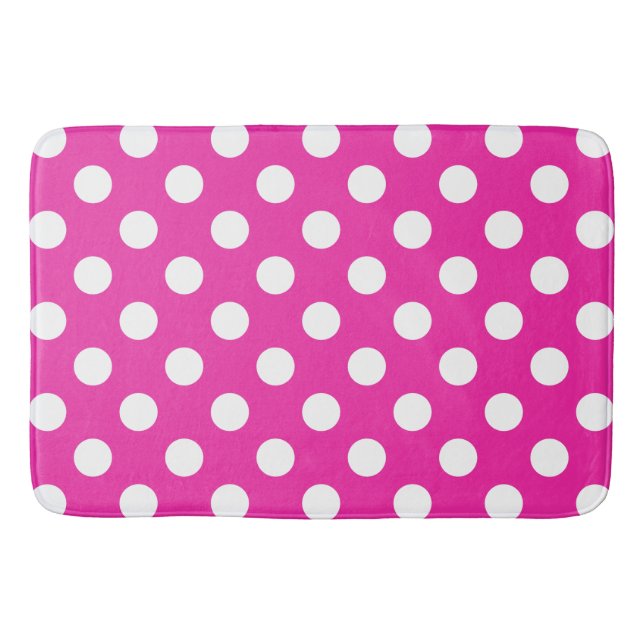 White polka dots on fuchsia bath mat (Front)