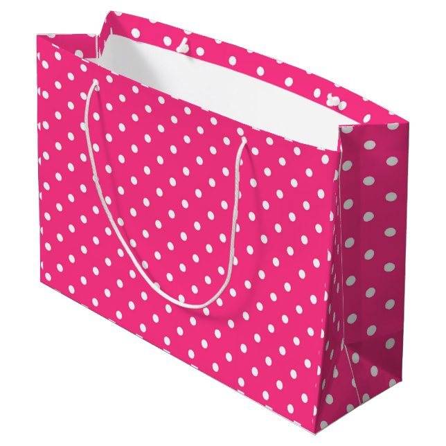 White Polka Dots on Fuchsia colour Large Gift Bag (Back Angled)