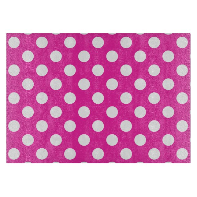 White polka dots on fuchsia cutting board (Front)