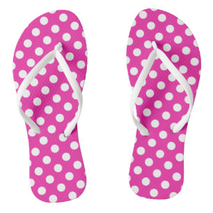 White polka dots on fuchsia flip flops