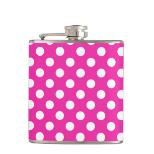 White polka dots on fuchsia hip flask