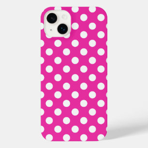 White polka dots on fuchsia iPhone 14 plus case