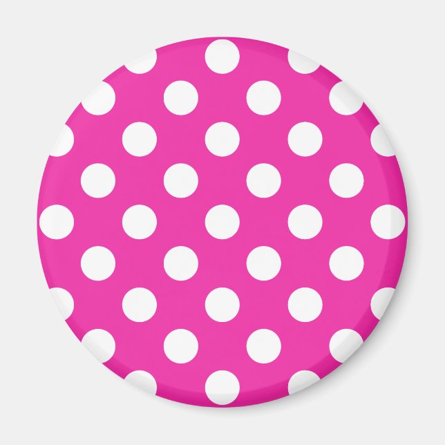 White polka dots on fuchsia magnet (Front)