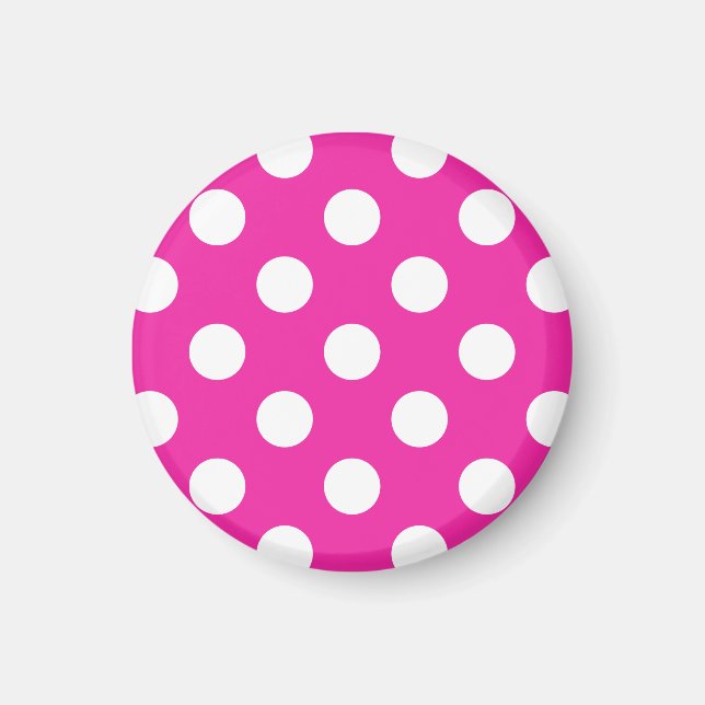 White polka dots on fuchsia magnet (Front)