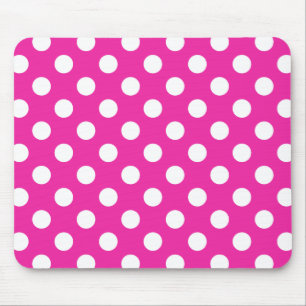 White polka dots on fuchsia mouse pad