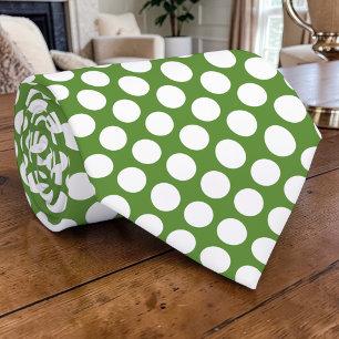 White Polka Dots on Green Custom Tie