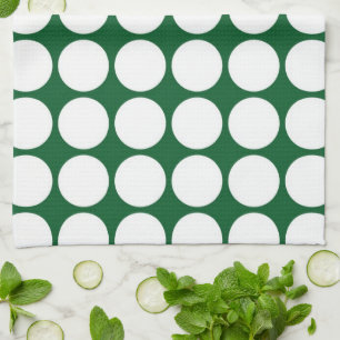 White Polka Dots on Green Kitchen Towel