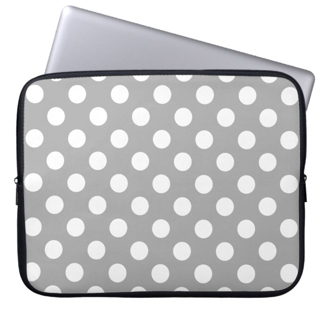 White polka dots on grey laptop sleeve (Front)