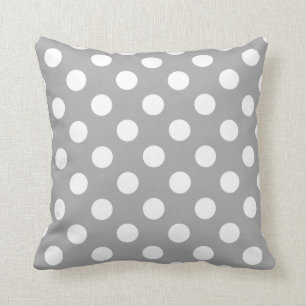 White polka dots on grey throw pillow