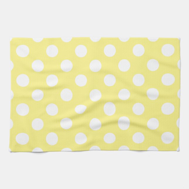 White polka dots on lemon yellow kitchen towel (Horizontal)