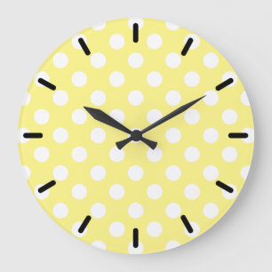 White polka dots on lemon yellow large clock