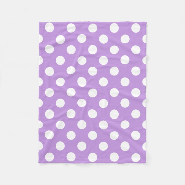 White polka dots on lilac fleece blanket (Front)
