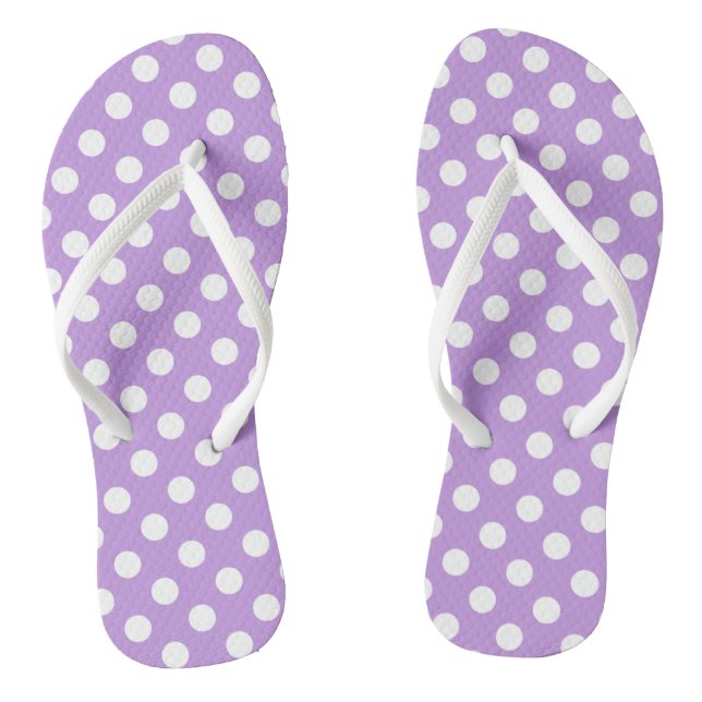 White polka dots on lilac flip flops (Footbed)