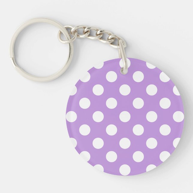 White polka dots on lilac keychain (Front)