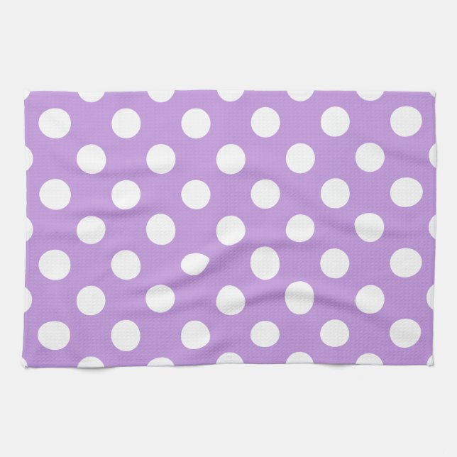White polka dots on lilac kitchen towel (Horizontal)