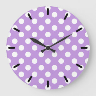 White polka dots on lilac large clock