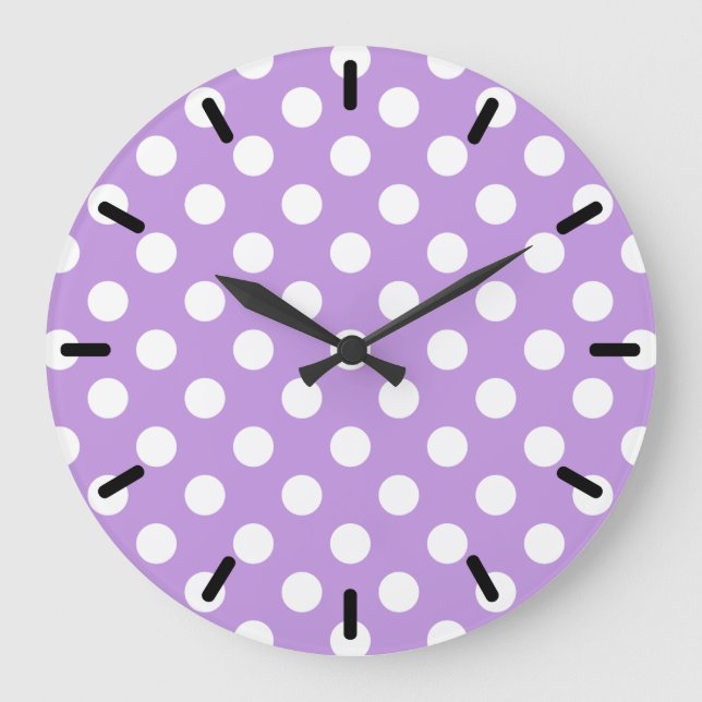 White polka dots on lilac large clock (Front)