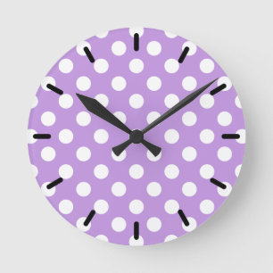 White polka dots on lilac round clock