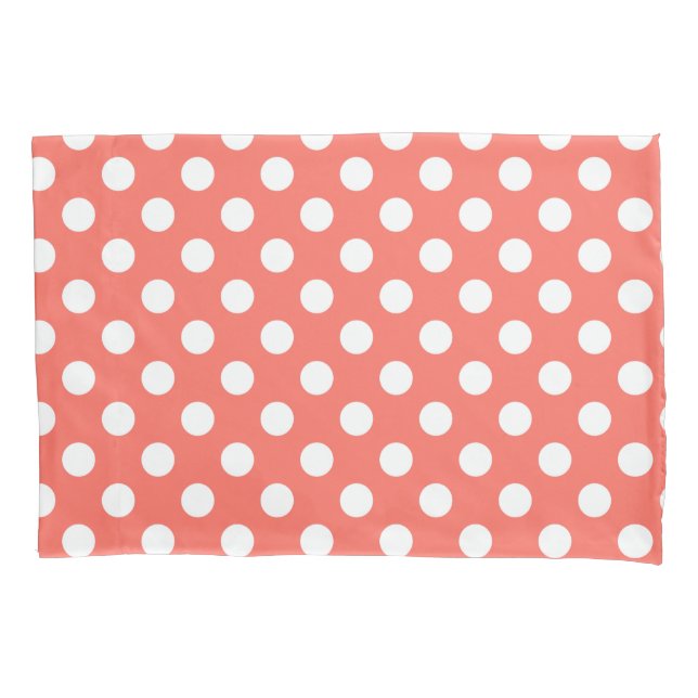 White polka dots on living coral pillowcase (Front)
