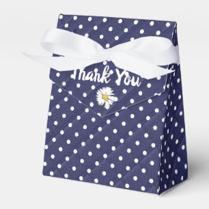 white polka dots on navy blue favor box