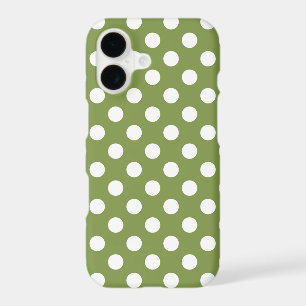 White polka dots on olive green