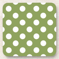White polka dots on olive green