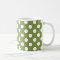 White polka dots on olive green