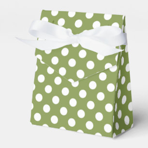 White polka dots on olive green favor box