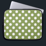 White polka dots on olive green laptop sleeve<br><div class="desc">White polka dots on olive green</div>