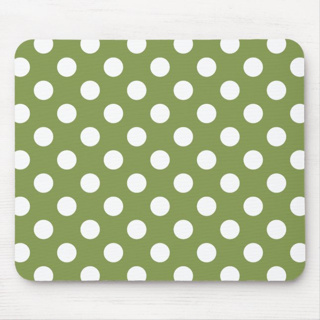 White polka dots on olive green mouse pad (Front)
