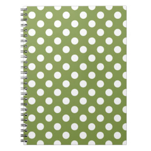 White polka dots on olive green notebook