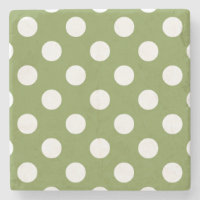 White polka dots on olive green