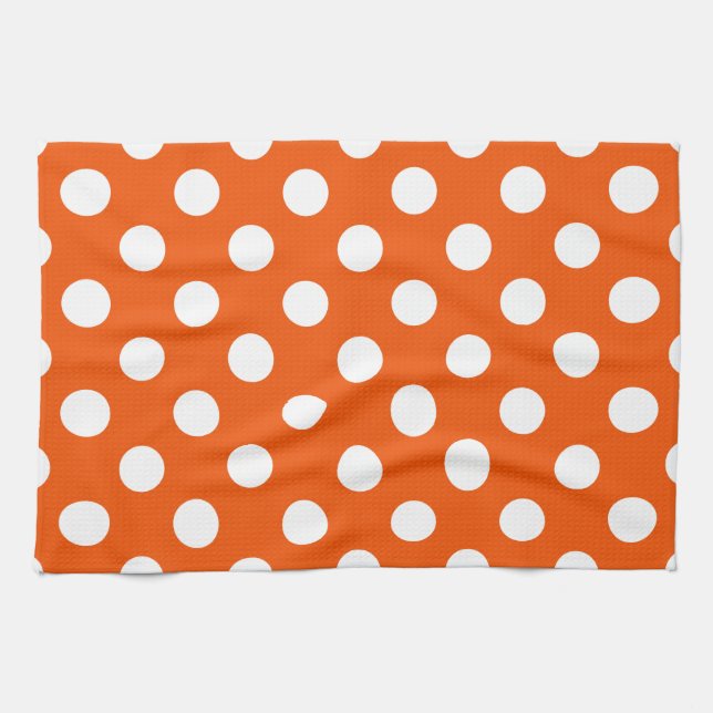 White polka dots on orange kitchen towel (Horizontal)