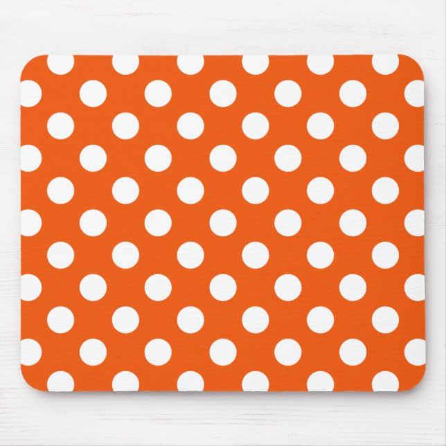 White polka dots on orange mouse pad (Front)