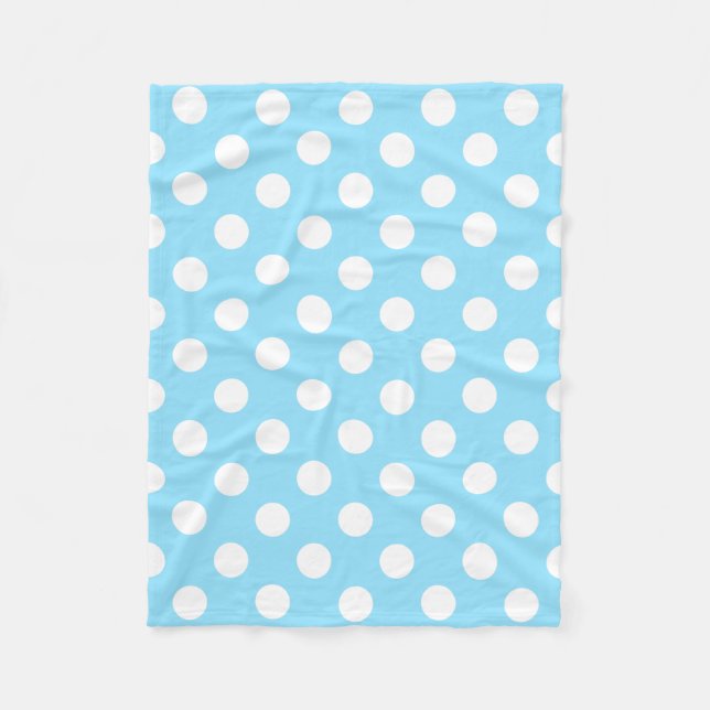 White polka dots on pale blue fleece blanket (Front)