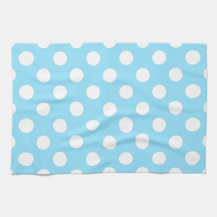 White polka dots on pale blue kitchen towel
