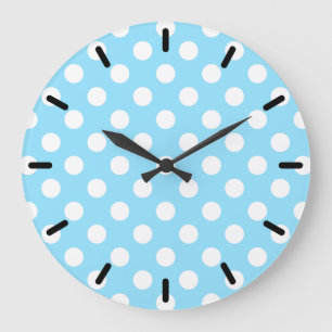White polka dots on pale blue large clock