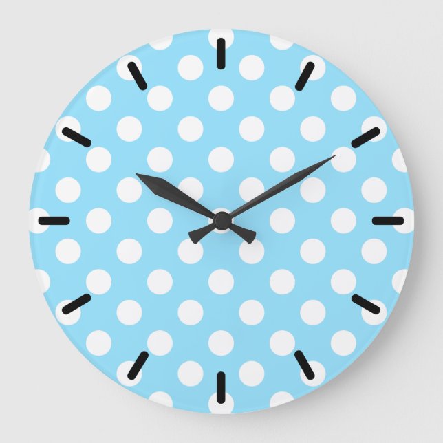 White polka dots on pale blue large clock (Front)