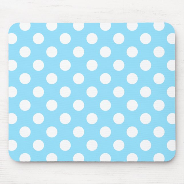 White polka dots on pale blue mouse pad (Front)