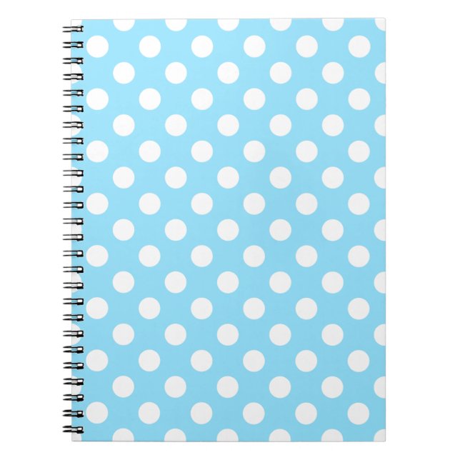 White polka dots on pale blue notebook (Front)